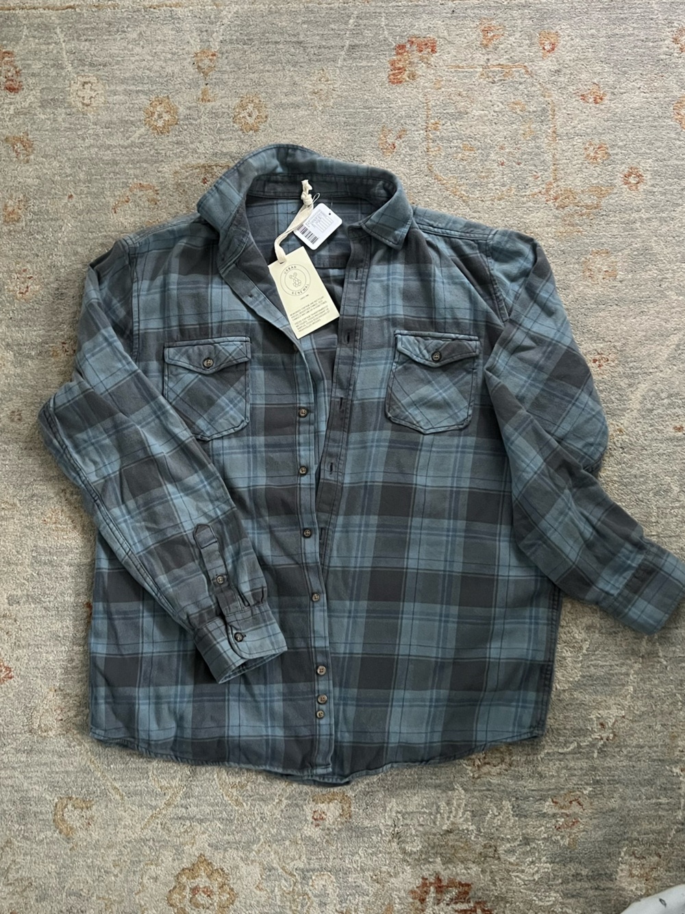 Urban Renewal Blue and Charcoal Plaid Button-Up Shirt